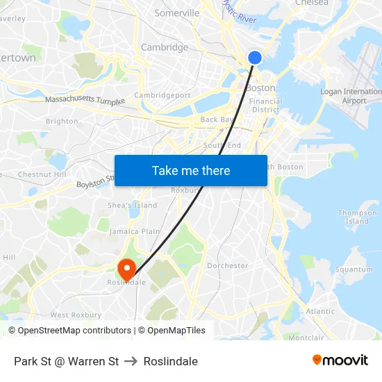Park St @ Warren St to Roslindale map