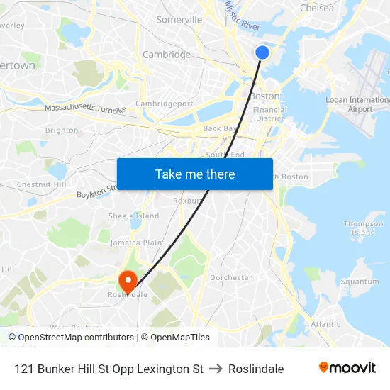 121 Bunker Hill St Opp Lexington St to Roslindale map