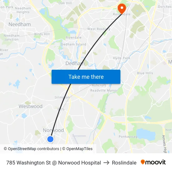 785 Washington St @ Norwood Hospital to Roslindale map