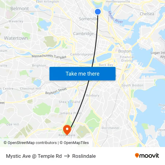 Mystic Ave @ Temple Rd to Roslindale map