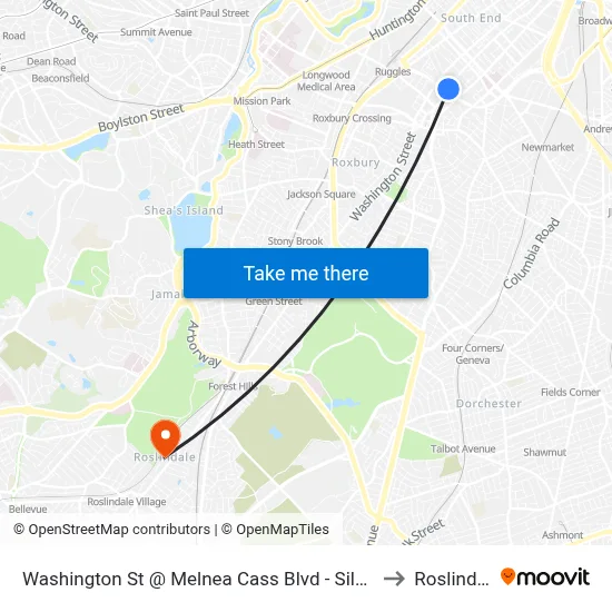 Washington St @ Melnea Cass Blvd - Silver Line to Roslindale map