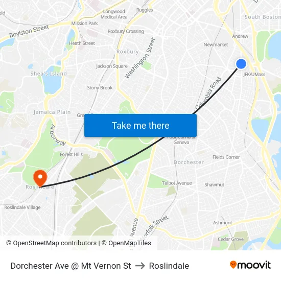 Dorchester Ave @ Mt Vernon St to Roslindale map