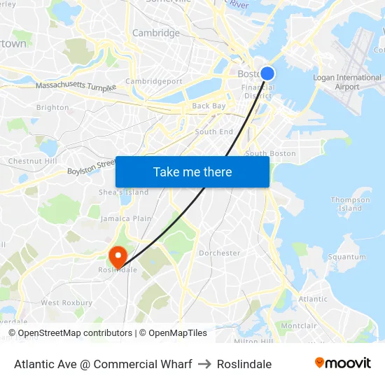 Atlantic Ave @ Commercial Wharf to Roslindale map