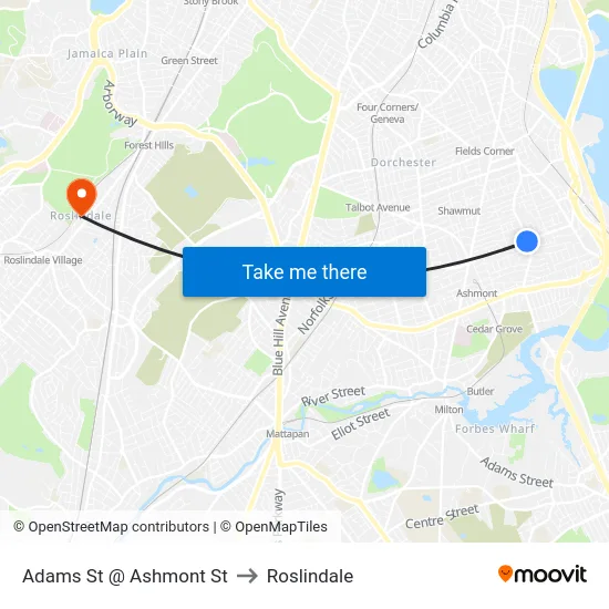 Adams St @ Ashmont St to Roslindale map