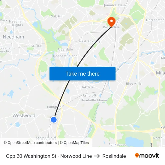 Opp 20 Washington St - Norwood Line to Roslindale map