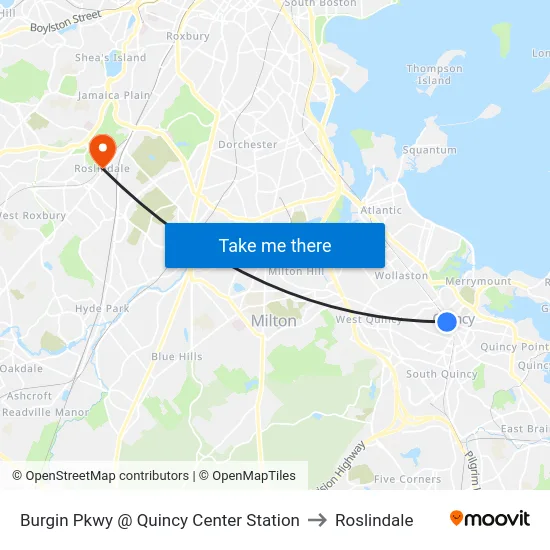 Burgin Pkwy @ Quincy Center Station to Roslindale map