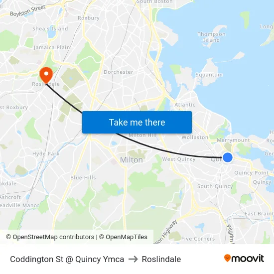 Coddington St @ Quincy Ymca to Roslindale map
