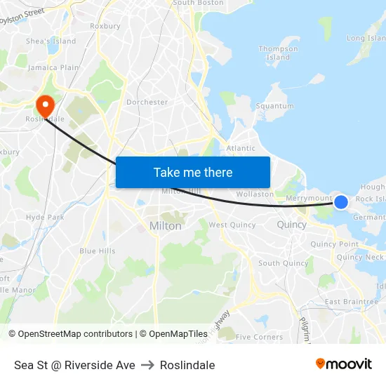 Sea St @ Riverside Ave to Roslindale map