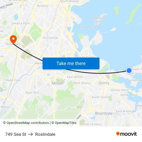 749 Sea St to Roslindale map