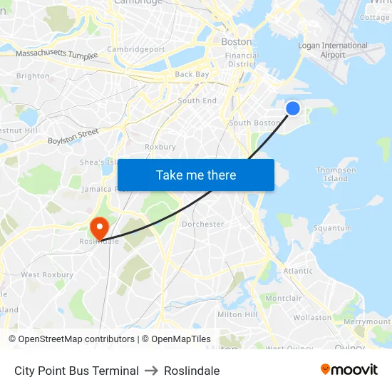 City Point Bus Terminal to Roslindale map