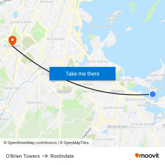 O'Brien Towers to Roslindale map