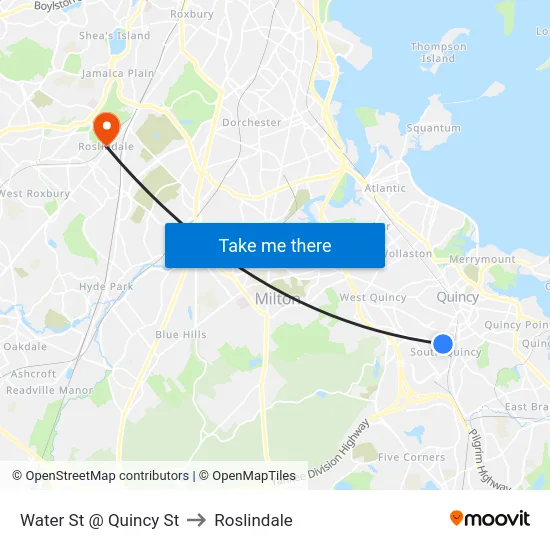 Water St @ Quincy St to Roslindale map
