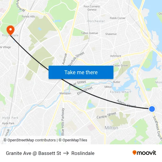 Granite Ave @ Bassett St to Roslindale map