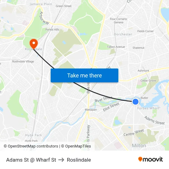 Adams St @ Wharf St to Roslindale map