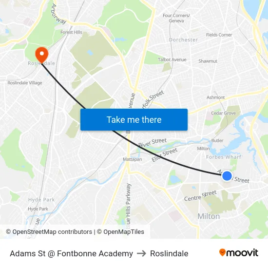Adams St @ Fontbonne Academy to Roslindale map