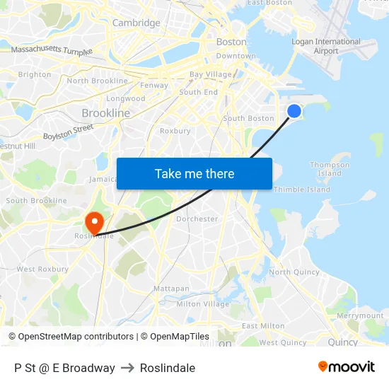P St @ E Broadway to Roslindale map
