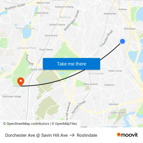Dorchester Ave @ Savin Hill Ave to Roslindale map