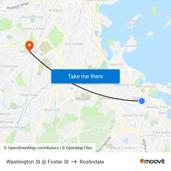 Washington St @ Foster St to Roslindale map