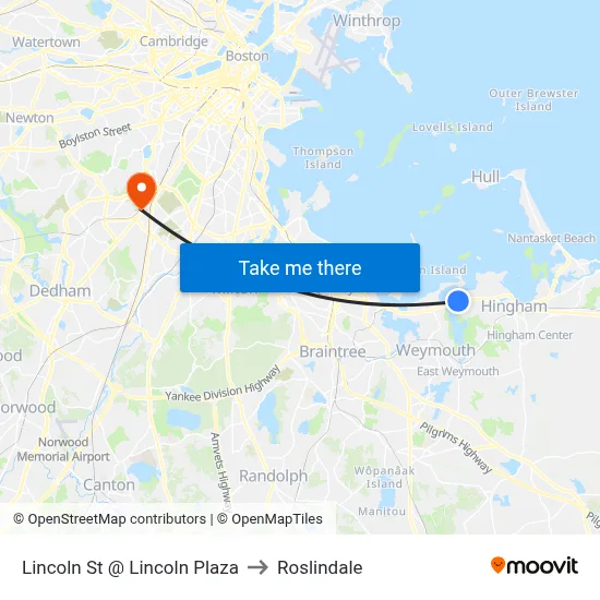Lincoln St @ Lincoln Plaza to Roslindale map