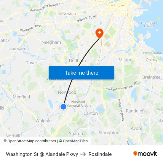 Washington St @ Alandale Pkwy to Roslindale map