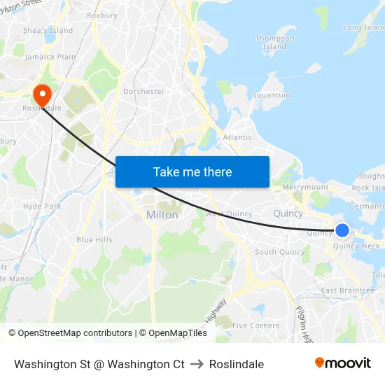Washington St @ Washington Ct to Roslindale map