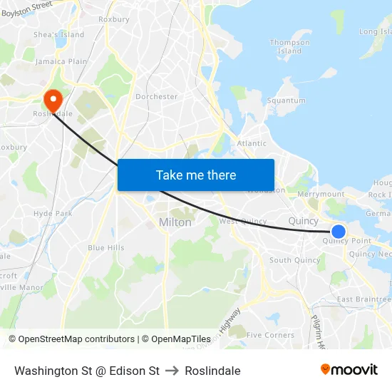 Washington St @ Edison St to Roslindale map