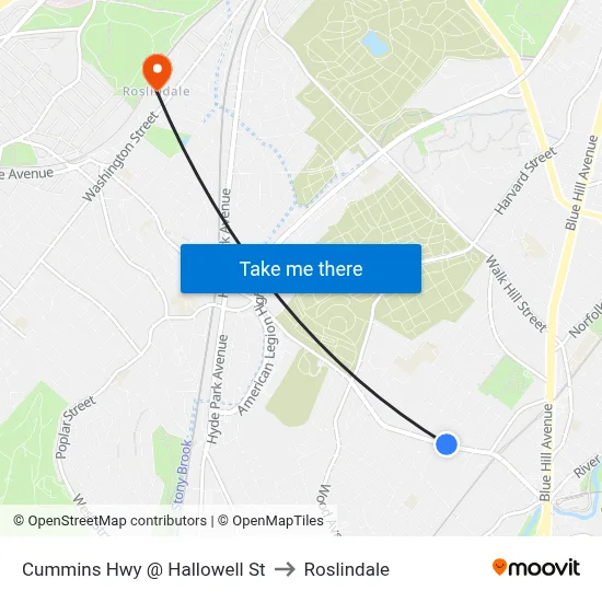 Cummins Hwy @ Hallowell St to Roslindale map