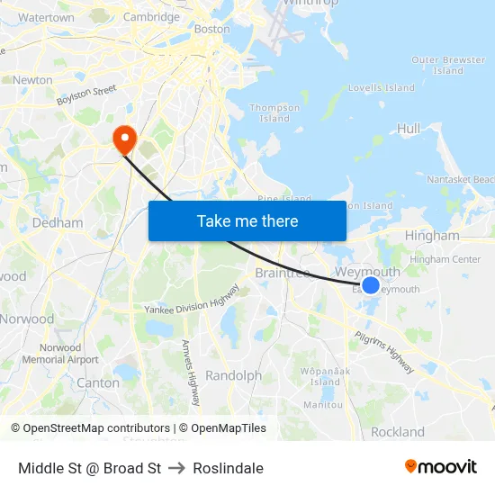 Middle St @ Broad St to Roslindale map