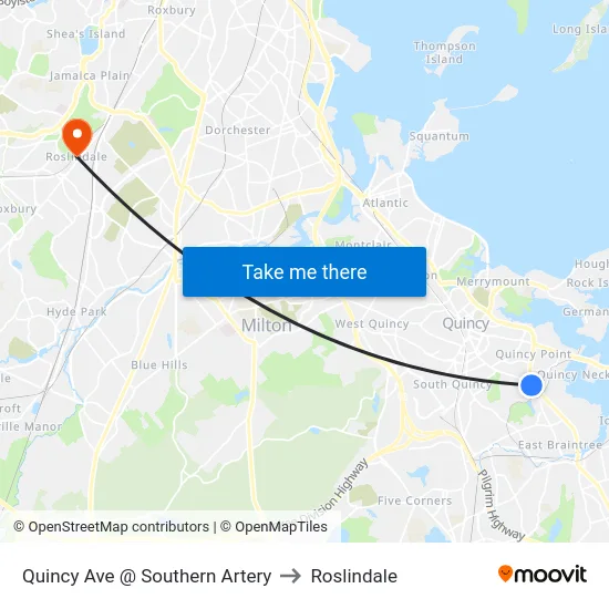 Quincy Ave @ Southern Artery to Roslindale map