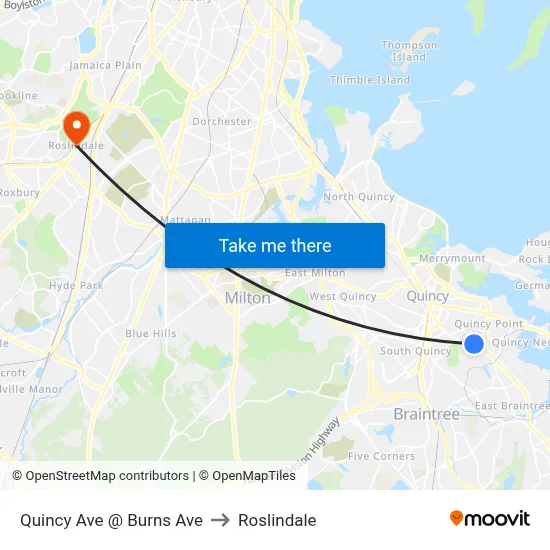 Quincy Ave @ Burns Ave to Roslindale map