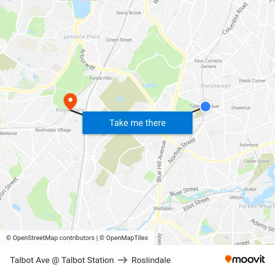 Talbot Ave @ Talbot Station to Roslindale map