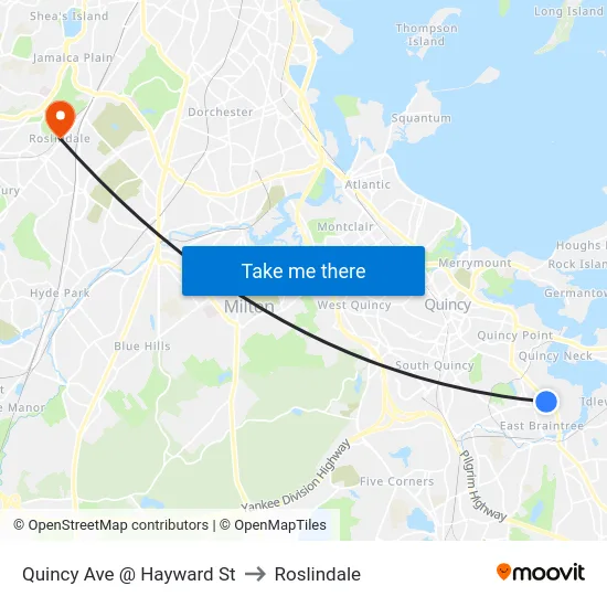 Quincy Ave @ Hayward St to Roslindale map