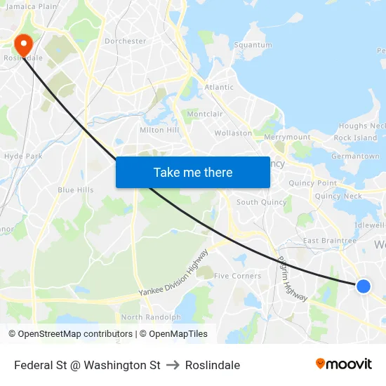 Federal St @ Washington St to Roslindale map