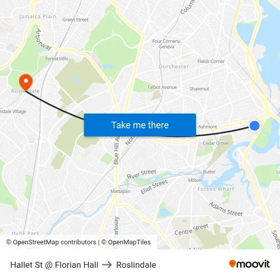 Hallet St @ Florian Hall to Roslindale map