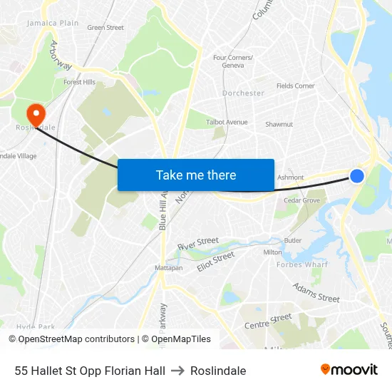 55 Hallet St Opp Florian Hall to Roslindale map