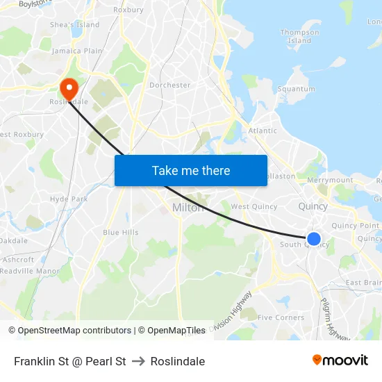 Franklin St @ Pearl St to Roslindale map