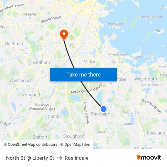 North St @ Liberty St to Roslindale map