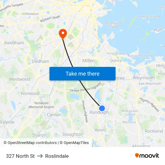 327 North St to Roslindale map