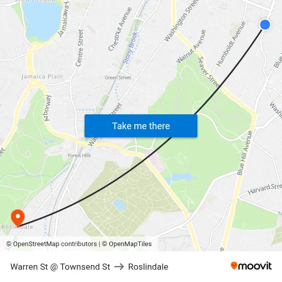 Warren St @ Townsend St to Roslindale map