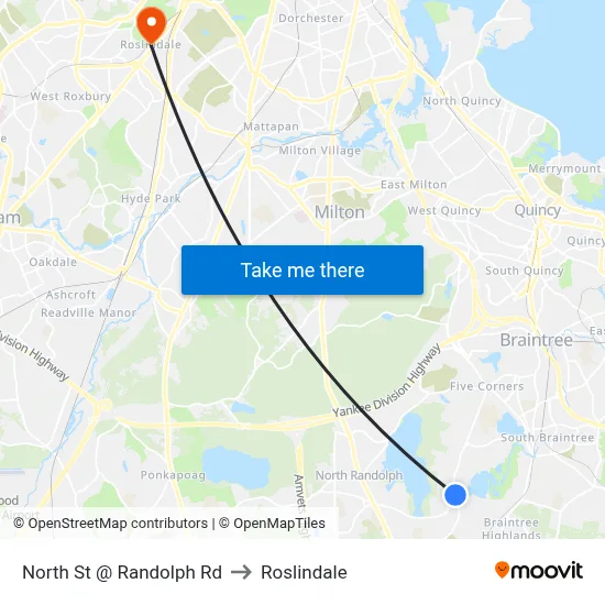 North St @ Randolph Rd to Roslindale map