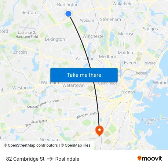 82 Cambridge St to Roslindale map