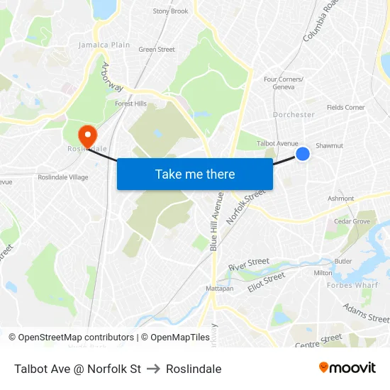 Talbot Ave @ Norfolk St to Roslindale map