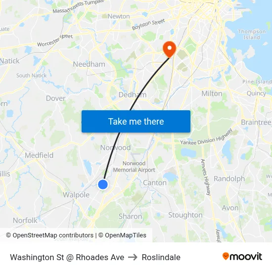 Washington St @ Rhoades Ave to Roslindale map