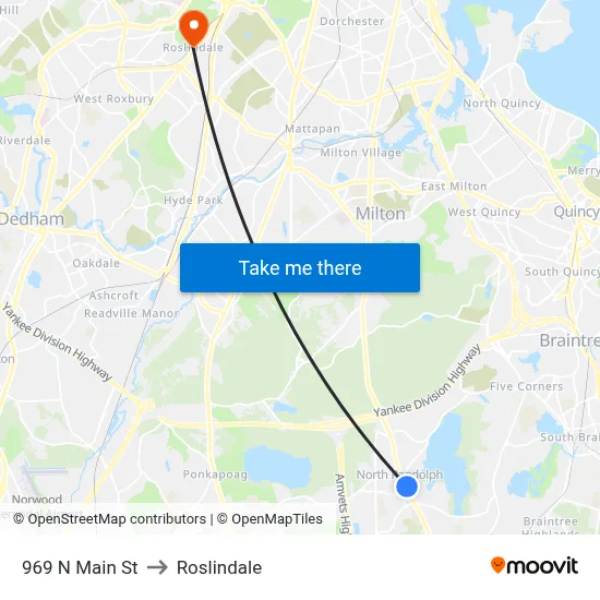 969 N Main St to Roslindale map