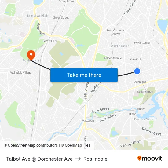 Talbot Ave @ Dorchester Ave to Roslindale map