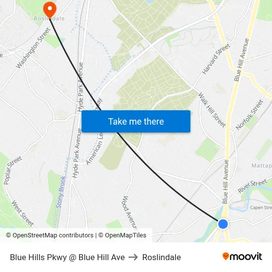 Blue Hills Pkwy @ Blue Hill Ave to Roslindale map
