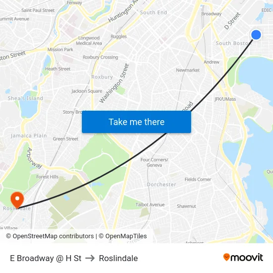 E Broadway @ H St to Roslindale map