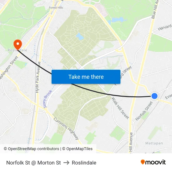 Norfolk St @ Morton St to Roslindale map