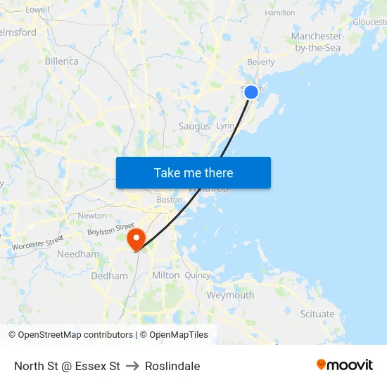 North St @ Essex St to Roslindale map