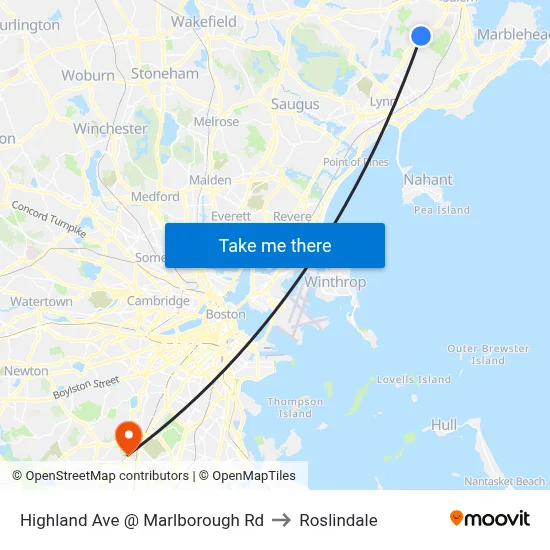 Highland Ave @ Marlborough Rd to Roslindale map